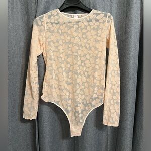 NWT Victoria's Secret semi-sheer mesh floral light pink long sleeve bodysuit